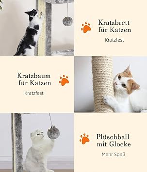 SYANDLVY Cat Tree with Scratching Post for Indoor Cats, Scratching Board with Perch, Cat Post Scratcher with 2 Dangling Balls, Great for Kittens, Grey
