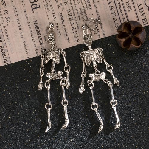 Skull Skeleton Clip On Earrings for Women Trendy Dangle Drop Clip Earrings2