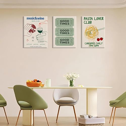 Miniatura 3 de Juego de 3 lienzos de pared en lienzo verde vintage de moda, pósteres de boletos de Good Times, impresiones divertidas para amantes de la pasta,