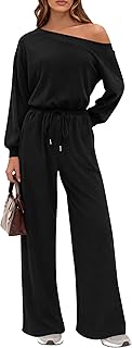 PRETTYGARDEN Long Sleeve Jumpsuit For Women Dressy 2026 Off Shoulder One Piece Loose Wide Leg Jumpsuits Casual Flowy Romper OEKO-TEX STANDARD 100