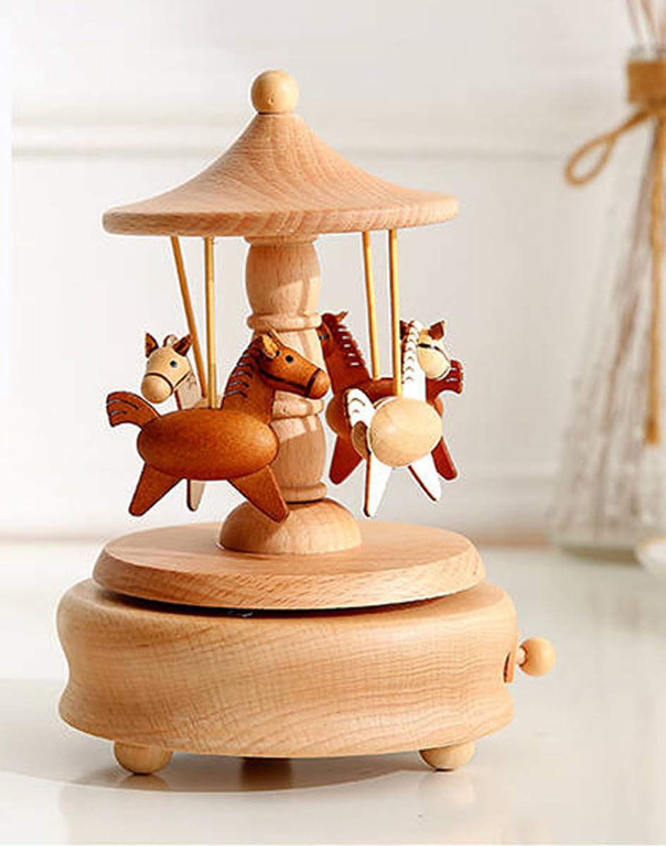 DOCIM Carillon in Legno, Carillon Musicale in Legno Merry-Go-Round Horse Musical Box Turn Horse Shaped Wood Crafts