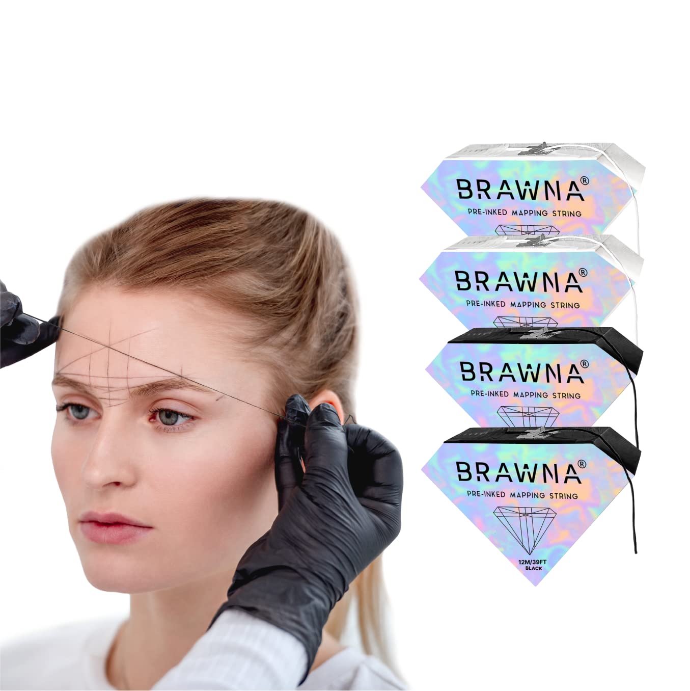 Black and White Eyebrow Mapping Thread - Brow Measuring Tool - Microblading Supply - PMU Kit 4pack
