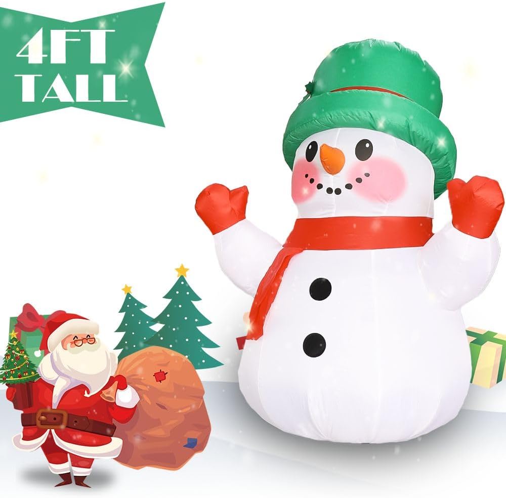 4ft Christmas Inflatables Snowman Outdoor Decorations, Blow up Snow Man Yard Decor Built-in Bright LED Light Wear Magic Hat, Holiday for Garden Patio Lawn Party Xmas Gifts (4ft Snowman) - Image 2