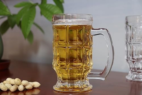 Miniatura 7 de BothEarn Juego de 2 tazas de cerveza con hoyuelos de 1 pinta  Vidrio grueso de pub británico pesado con asa  Taza de jarra para amantes de la