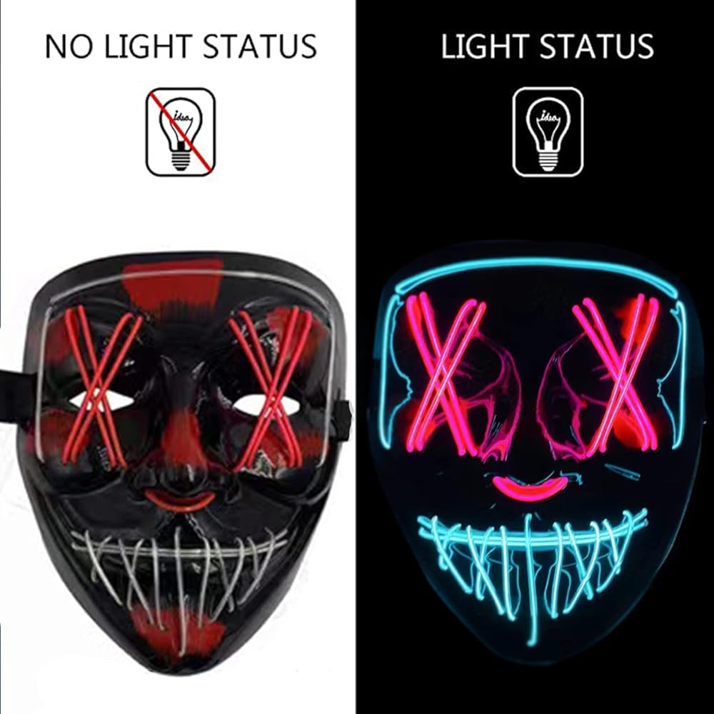 2022 LED Glowing Cat Face Mask Cool Cosplay Neon Demon Slayer Fox Maschere Regalo Di Compleanno - Foto 3