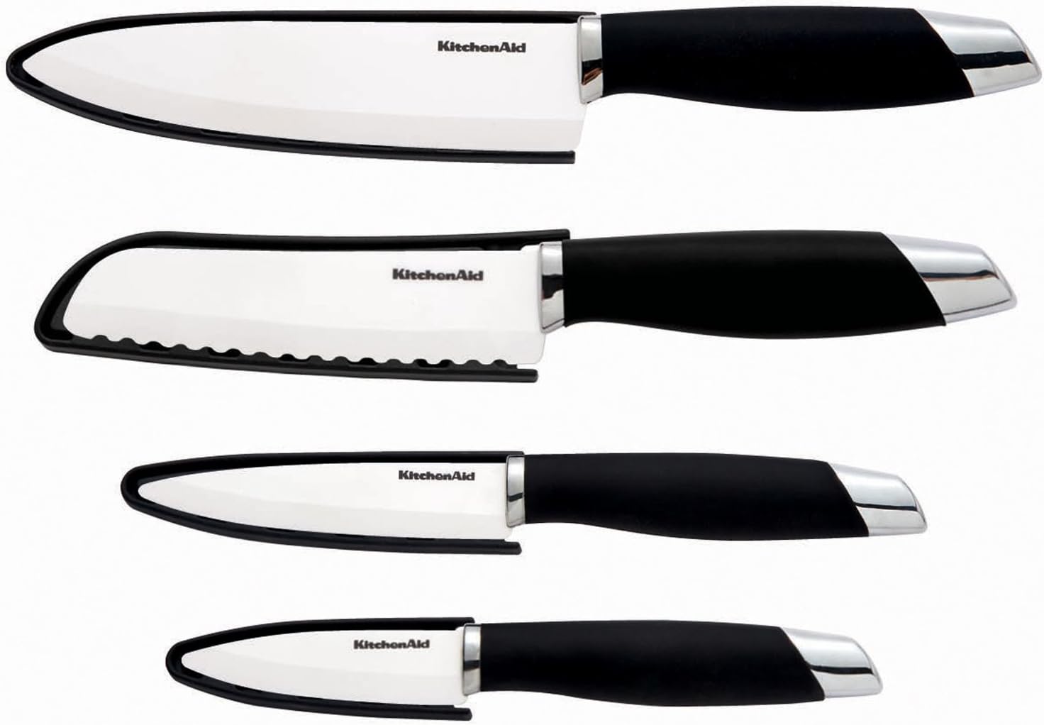 KitchenAid Gourmet 4-Piece Ceramic Chef Knife Set with Sheathes (Black)