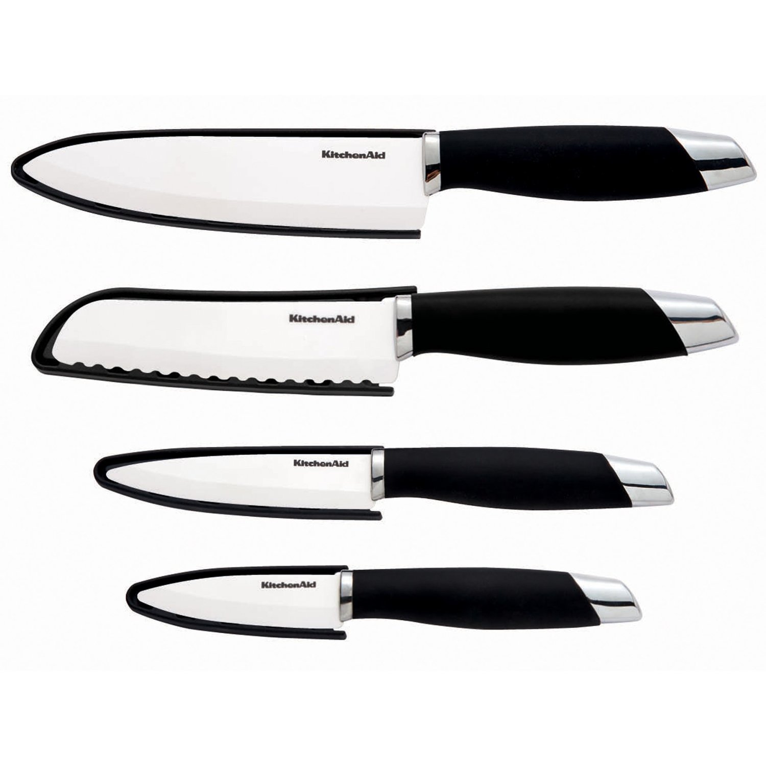 KitchenAid Gourmet 4-Piece Ceramic Chef Knife Set with Sheathes (Black)