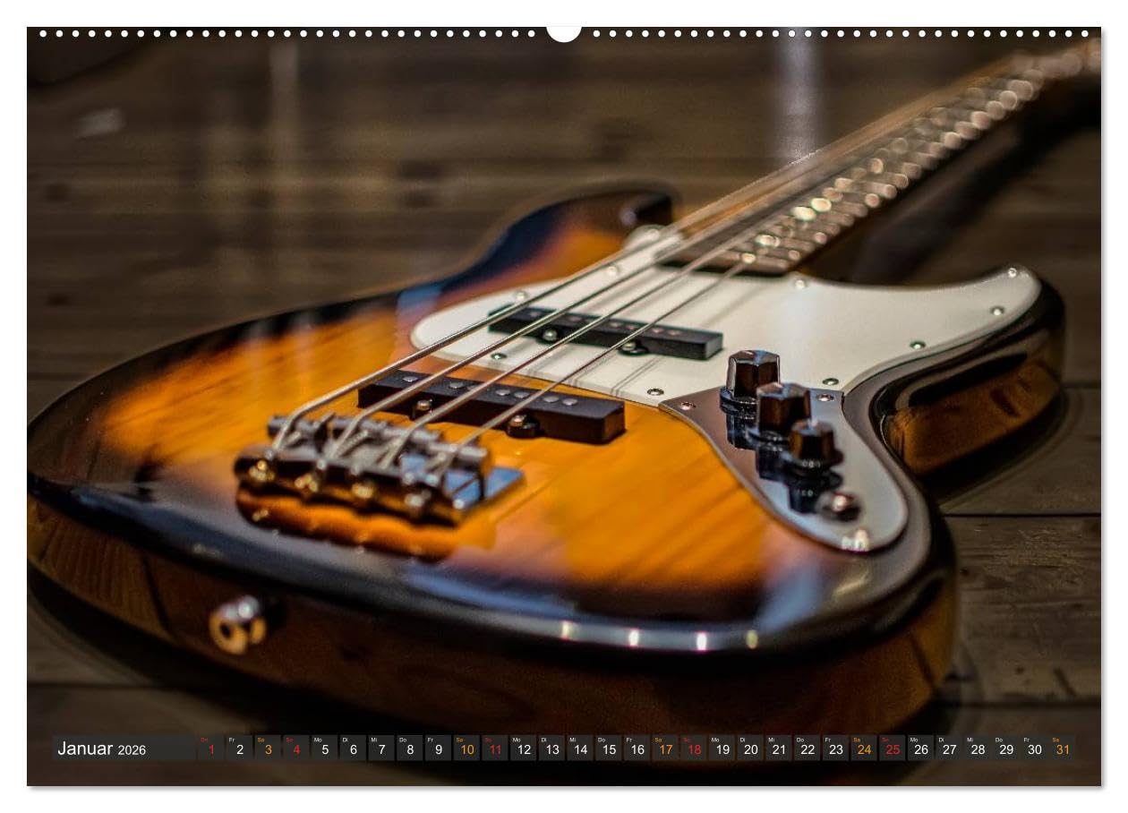 Bassgitarren - einfach cool (hochwertiger Premium Wandkalender 2026 DIN A2 quer), Kunstdruck in Hochglanz: Der Bass - erst wenn er beginnt zu spielen, fängt das Lied wirklich an.