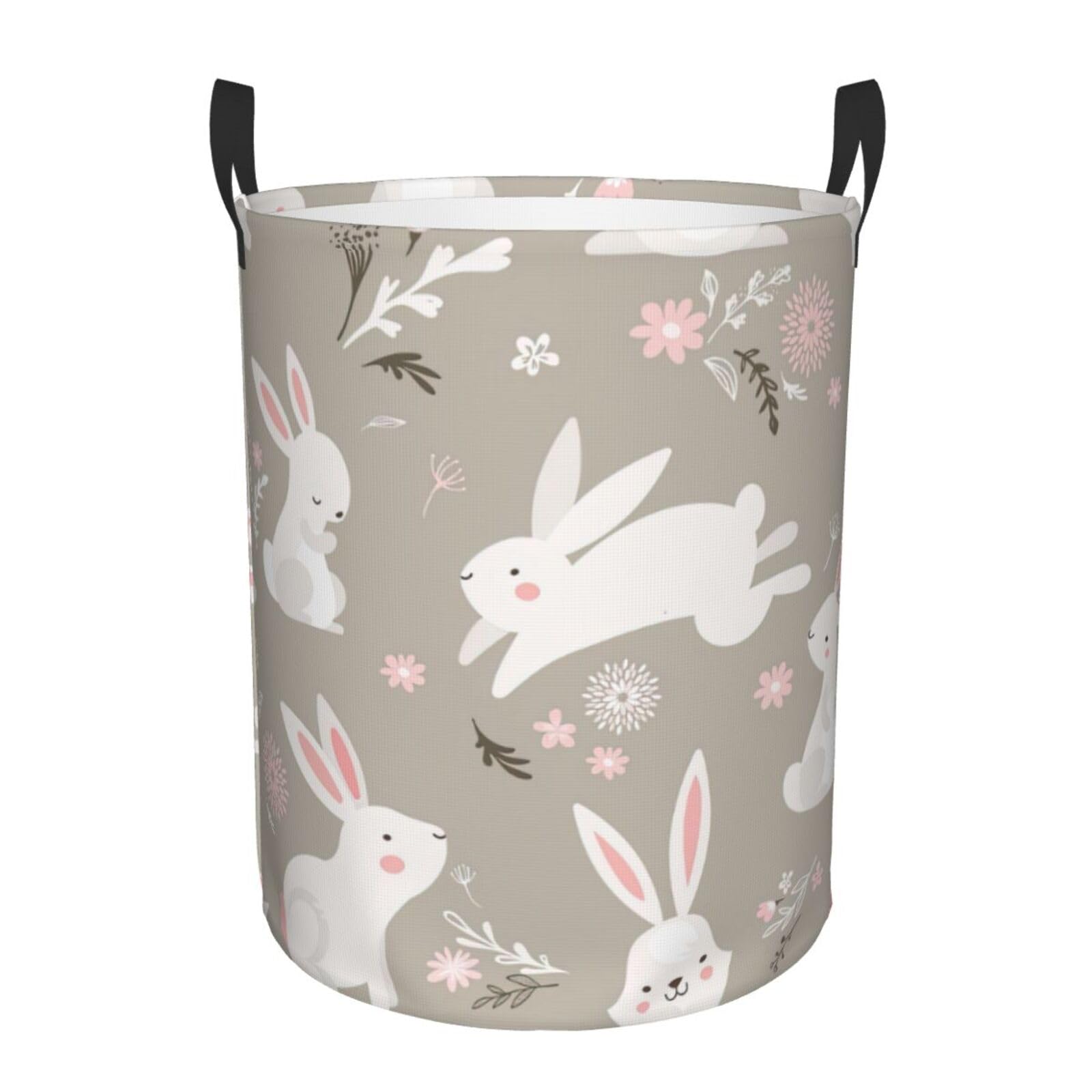 S Collapsible Round Easter Bunny Floral Print Laundry Hamper