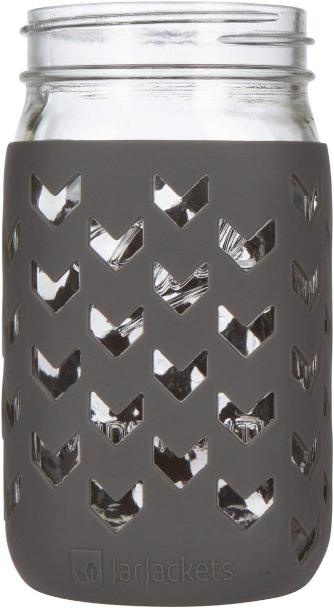 JarJackets Silicone Mason Jar Sleeve - Fits 32oz (1 quart) REGULAR or WIDE-Mouth Jars … (1, Charcoal)