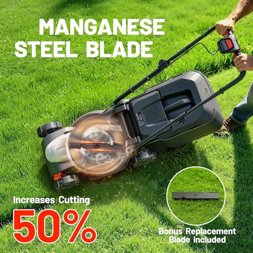 Image of Litheli 14 Inch Battery Lawn Mower with 8.0Ah Long-Life Battery, Brushless Push Mower for Small-Sized Yards, 5-Position Height, 9 Gallon Bag, Lightweight Design