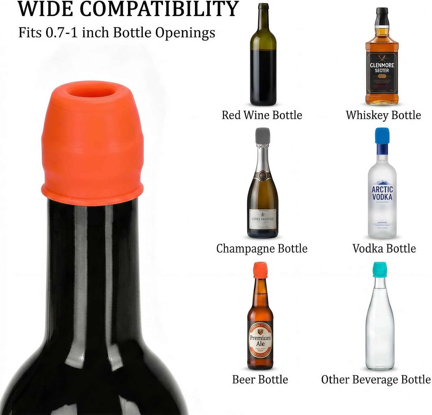 8 Pack Silicone Wine Stoppers, Reusable Airtight Bottle Sealers for Wine, Beer & Liquor Bottles, Leakproof Silicone Bottle Caps Fit 0.7-1inch Bottle Openings