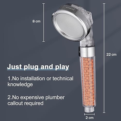Miniatura 9 de Cobbe Juego de cabezal de ducha con manguera y soporte, filtración de filtro, 3 ajustes, rociador de ahorro de agua de alta presión, cabezales de