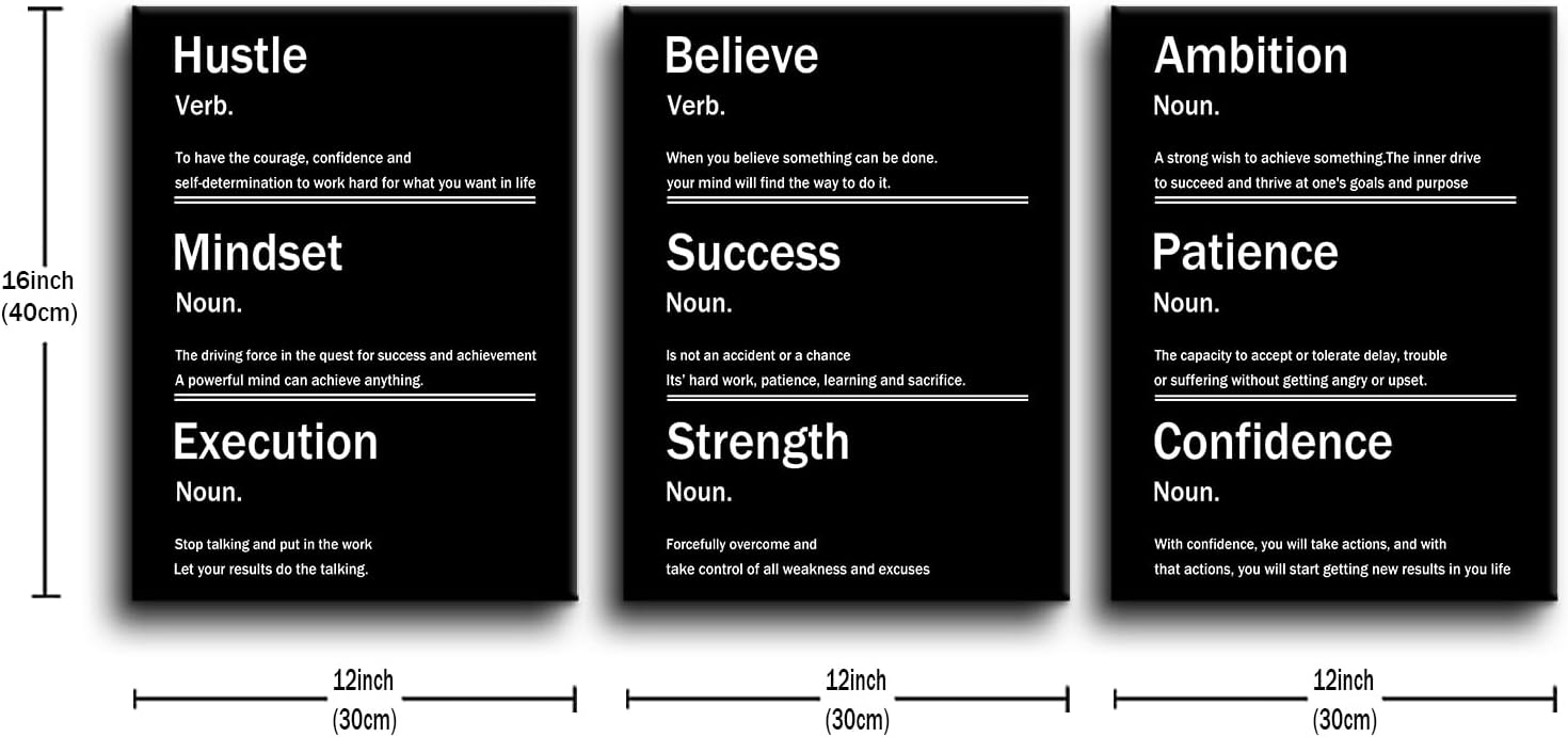 Inspirational Canvas Wall Art 3 Piece Quotes Success Entrepreneurs Posters Print Office Decor Picture Painting Artwork for Office Bedroom Bathroom Wall Picture Ready to Hang [36''W X 16''H]