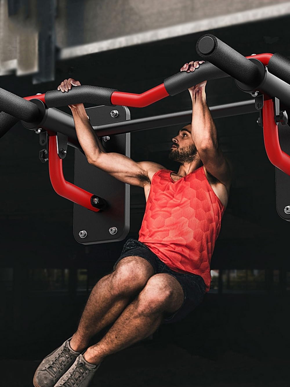 Wall Mounted Pull Up Bar Chin Up Bar Multifunctional Dip Station for Home Gym Workout, Power Tower Training Equipment Fitness Dip Stand 880Lbs Capacity