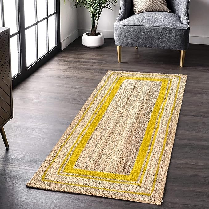 Tapis de jute tressé main couleur jaune pour chambre enfant