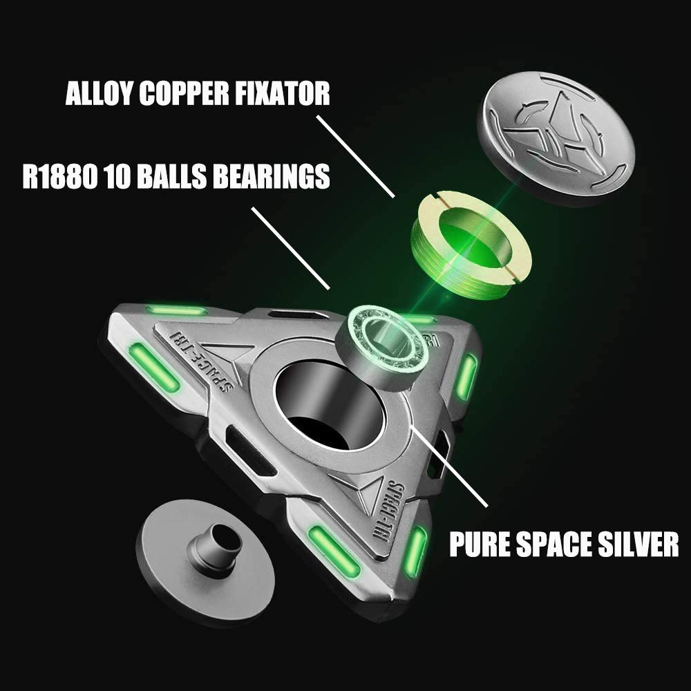 Tri Fidget Spinner Space UFO, Glow in The Dark Spinning Toys Sensory Gadget Finger Hand Spinner Metal High Speed Seel Bearing,Miglior regalo ADHD Ansia Focus Party Favori Premi per bambini adulti