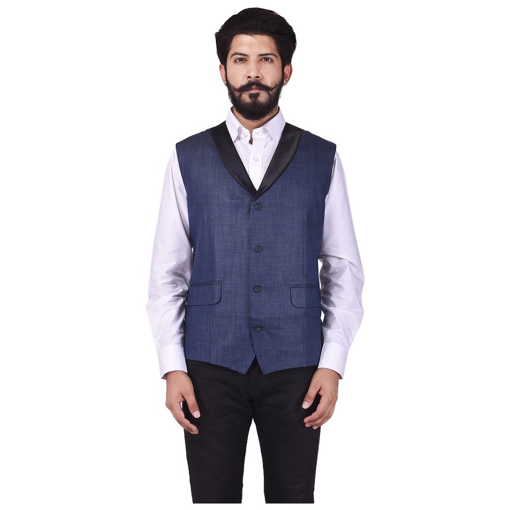 veera paridhaan Men's Cotton Poly Blue Solid Pattern Waist Coat-picture-36