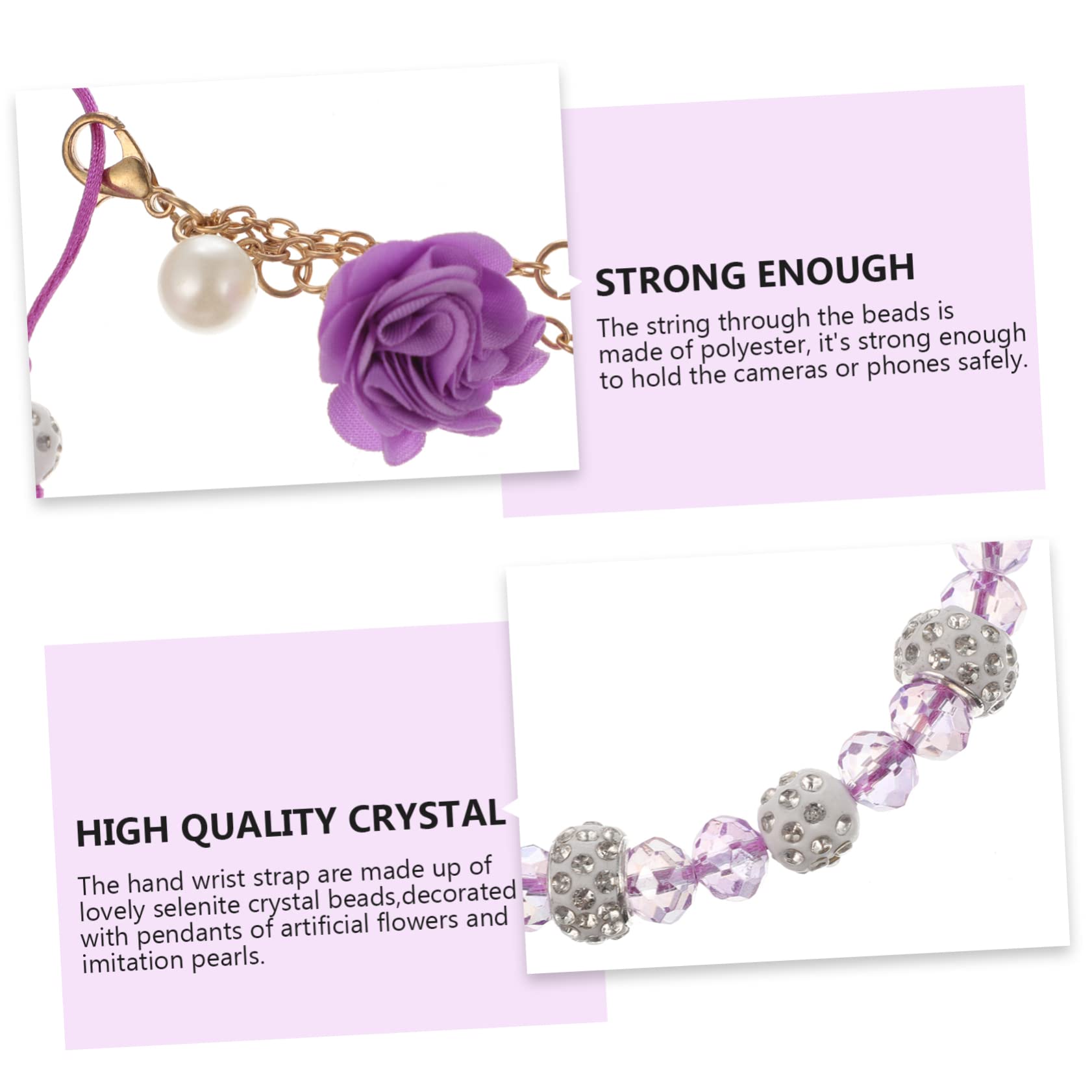 3 Pièces Pendentif Fleur Cristal pour Téléphone Portable Chaîne Décorative Lanière de Poignet Perte Accessoire Élégant pour Femmes et Filles