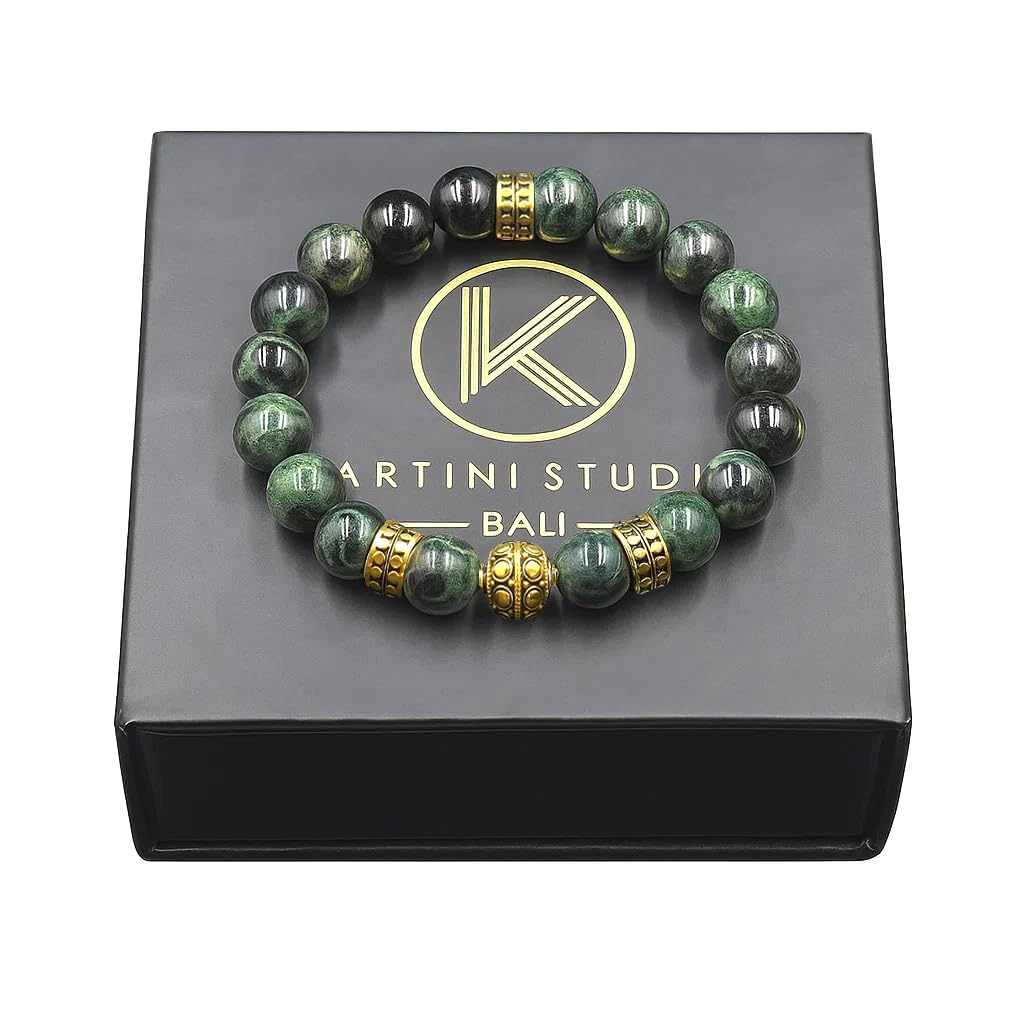Jade and Gold Bracelet, Dark Green Jade and Gold Beads Bracelet, Quality Bead Jewelry for Man