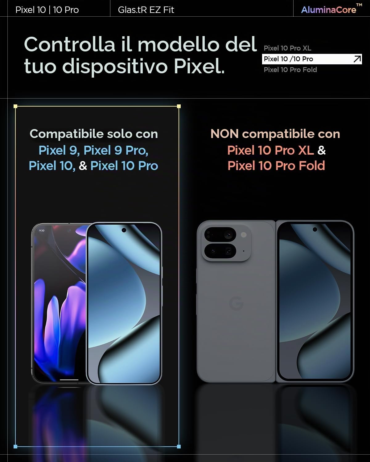 Spigen Glas.tR EZ Fit Vetro Temperato compatibile con Google Pixel 10/9, Pixel 10 Pro/ 9 Pro, 2 Pezzi, Installazione Facile, Cristallino, Durezza 9H Pellicola prottetiva