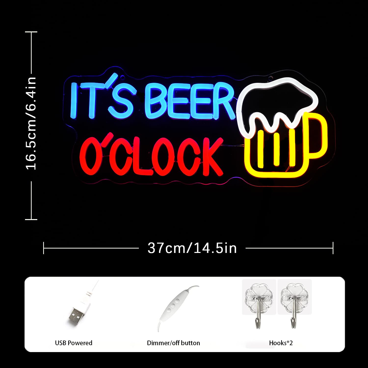 LMSIGNLY It's Beer O'Clock Neon Sign for Wall Decor Beer Neon light Dimmable USB Beer LED Sign Neon Beer Signs for Man Cave Garage Patio Home BAR Pub Nightclub Restaurant Decor - Image 3