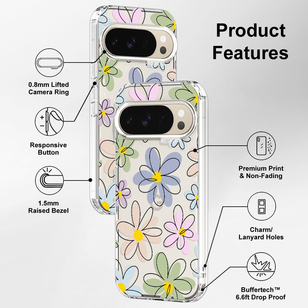 MOSNOVO Case for Google Pixel 10 & Pixel 10 Pro, [Buffertech 6.6ft Military-Grade Drop Protection] [Anti Peel Off Tech] Clear TPU Bumper Phone Case Cover Design - Cute Cherry — view 65