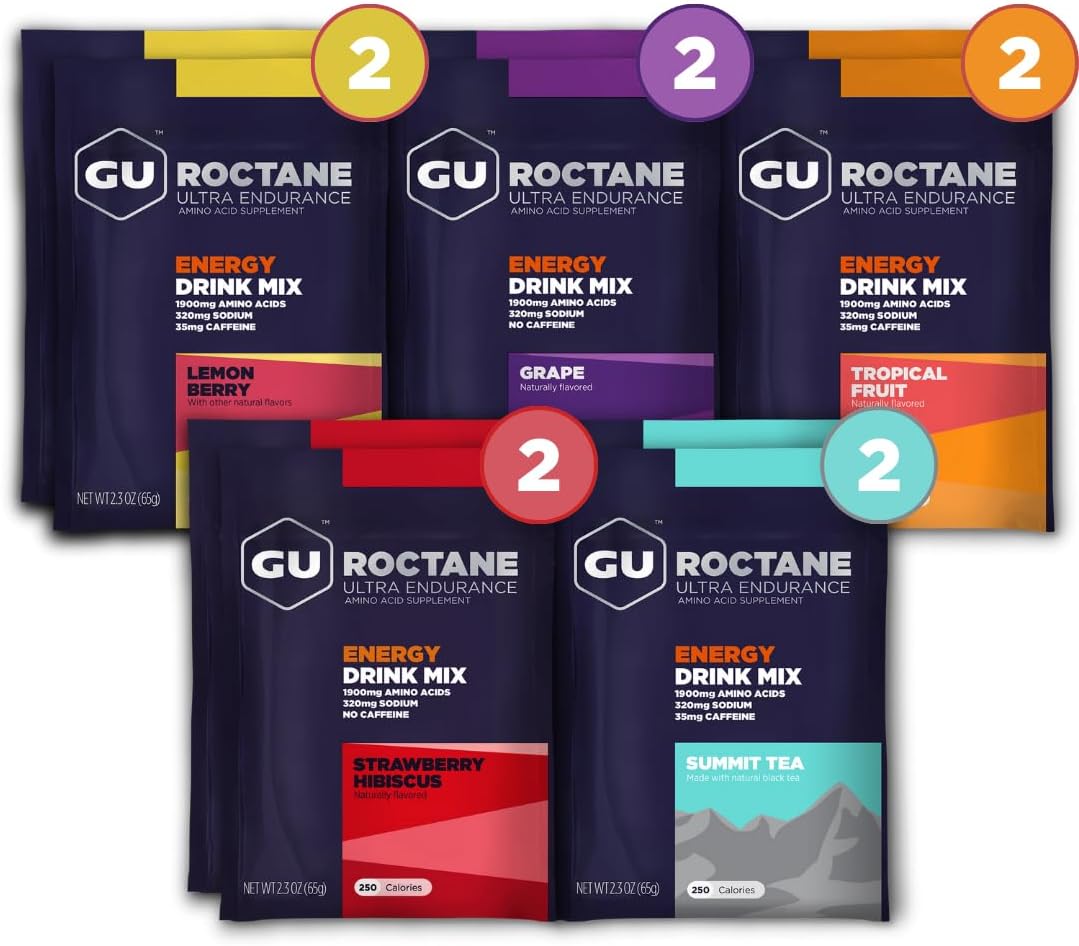 Roctane Ultra Endurance Energy Drink Mix, Vegan, Gluten-Free, Kosher, Caffeine- Free, and Dairy-Free n-the-Go Energy for Any Workout, Assorted Flavors, 10 Single Serve Travel Size Packets