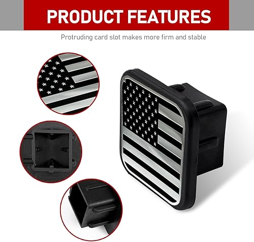 Miniatura 3 de 1 funda de mordaza automotriz, 3.14 x 3.14 x 1.96 pulgadas, goma de poliuretano termoplástico impresa con bandera estadounidense para enganche de