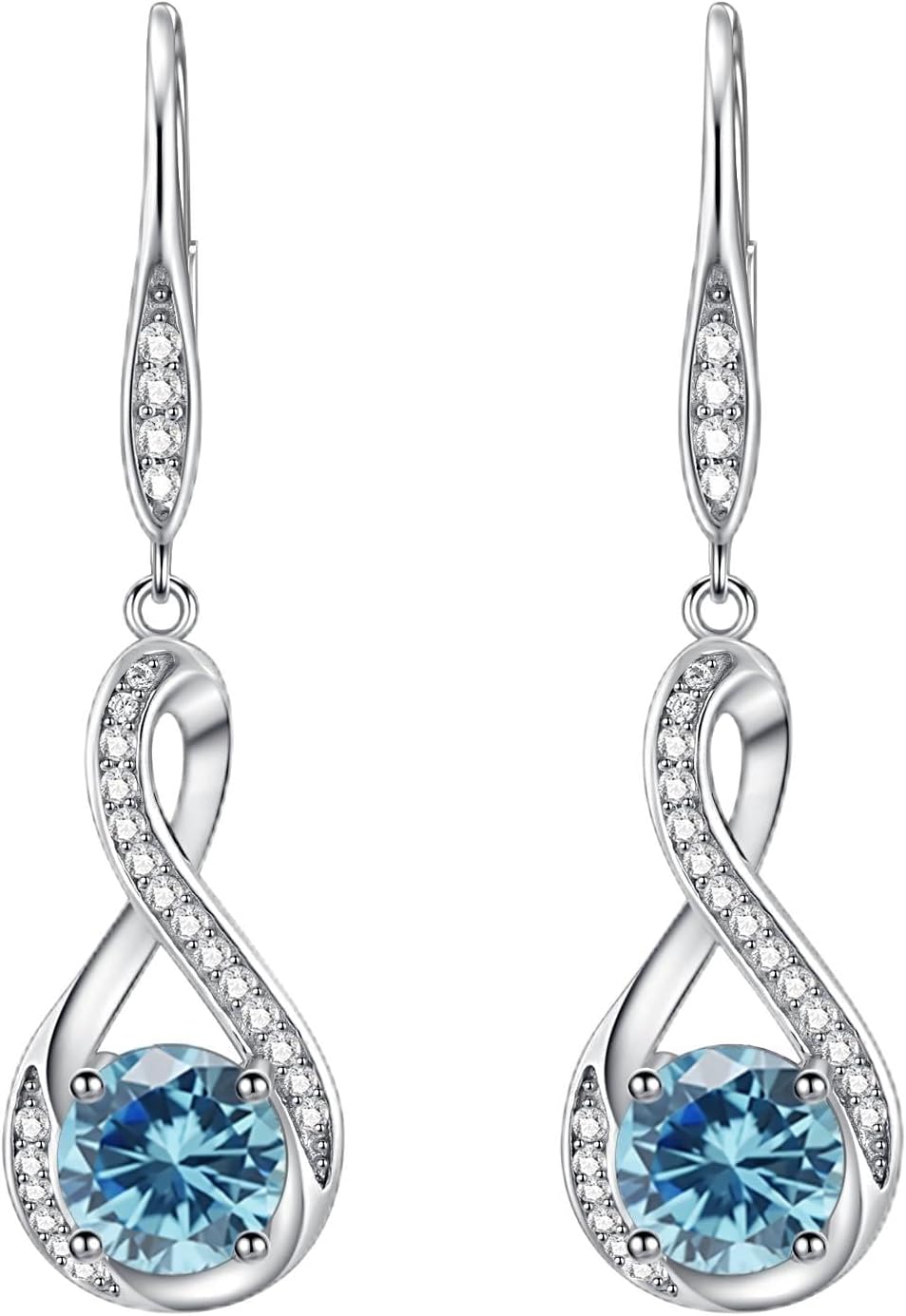 Birthstone Infinity Dangle Earrings for Women 925 Sterling Silver Infinity Leverback Earrings with Birthstone Jewelry Gifts Luxury Packaged