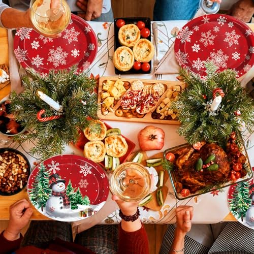 30 PCS Christmas Oval Paper Plates, Large 9" x 11" Disposable Serving Platters, Snowman & Snowflake Holiday Plates for Xmas Parties, Winter Events & Festive Table Decor – Image 3