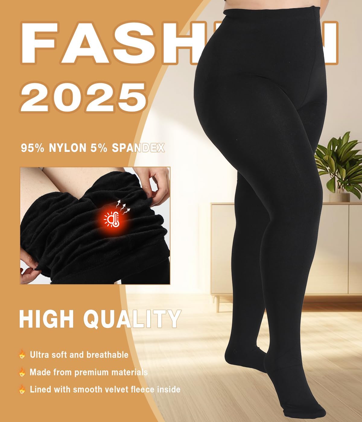 MERYLURE Plus Size Fleece Lined Tights, Warm Winter Thermal Pantyhose Women, Queen Thick High Waisted Opaque Leggings - Image 8