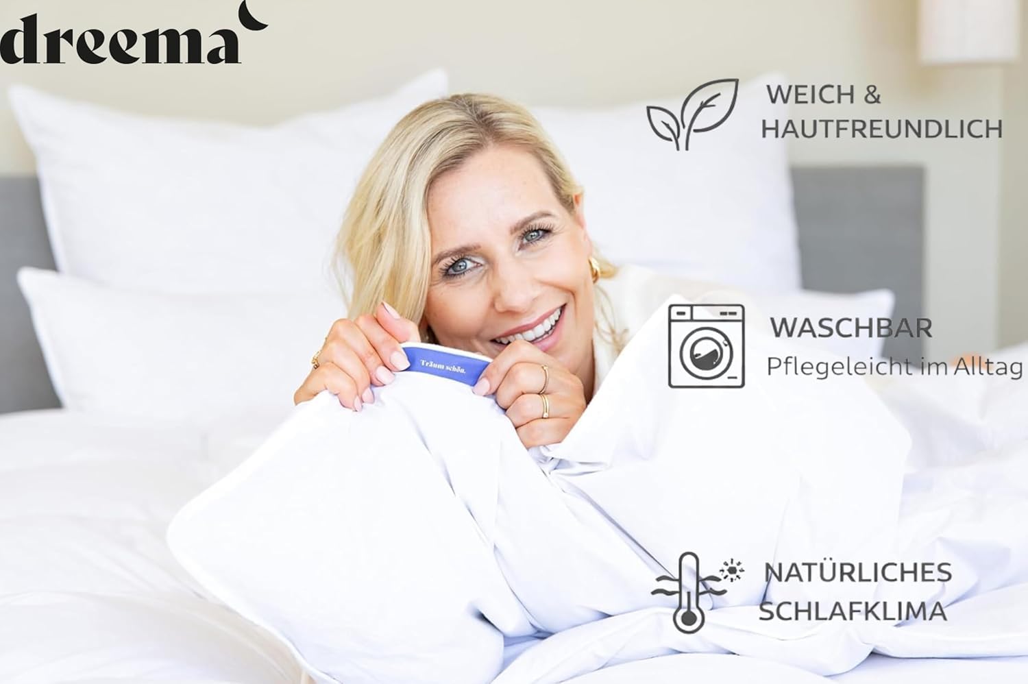DREEMA Original leichte Feder- und Daunendecke 200x220 | Extra flauschig, anschmiegsam & voluminös | in Deutschland gefertigt | Downpass Zertifiziert | Allergiker geeignet | Baumwollbezug