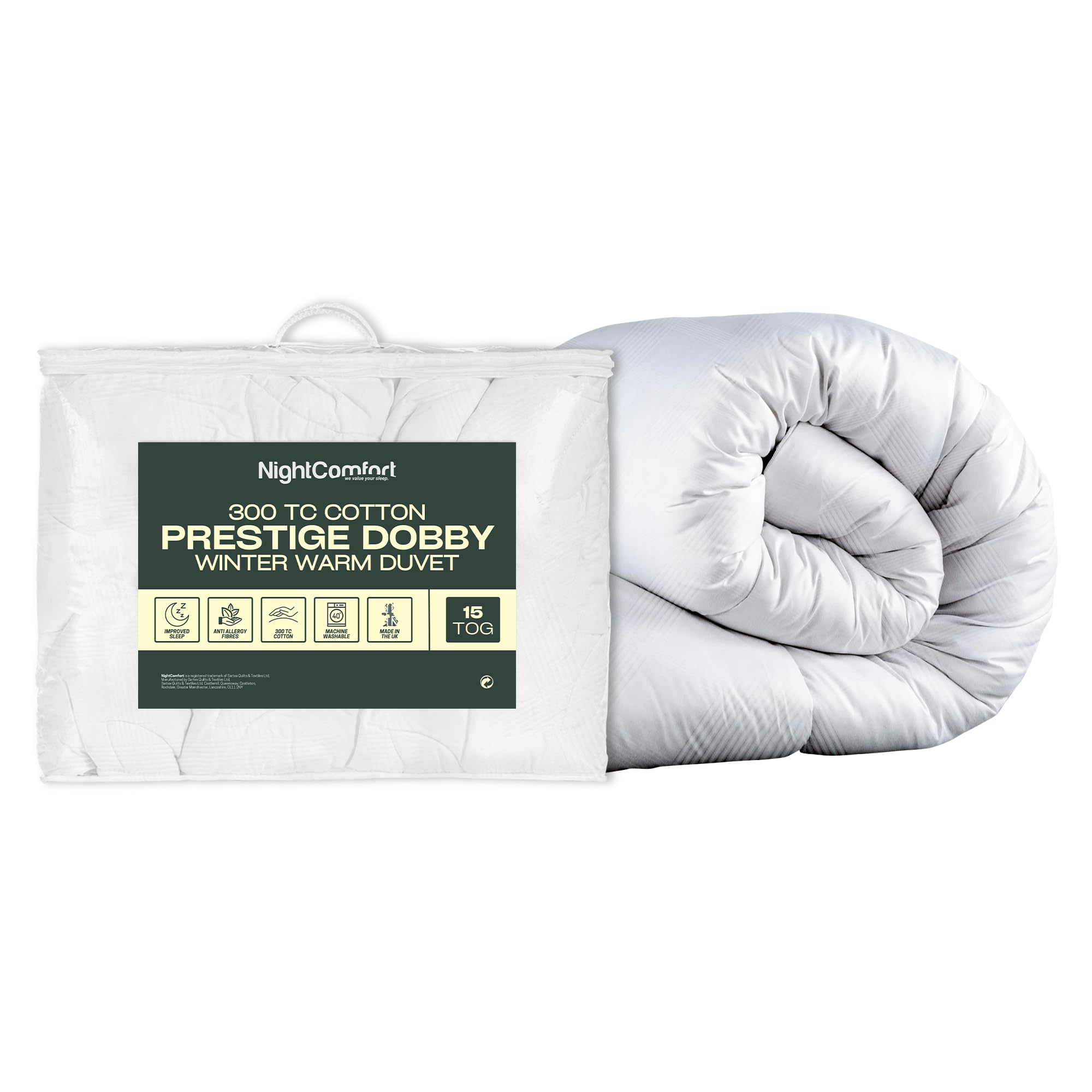 Night Comfort Feels Like Down Duvet - 100% Silk-Like Organic Cotton Cover - Hypoallergenic Feather & Down Alternative Hollowfibre Filling (15 Tog - King Size)