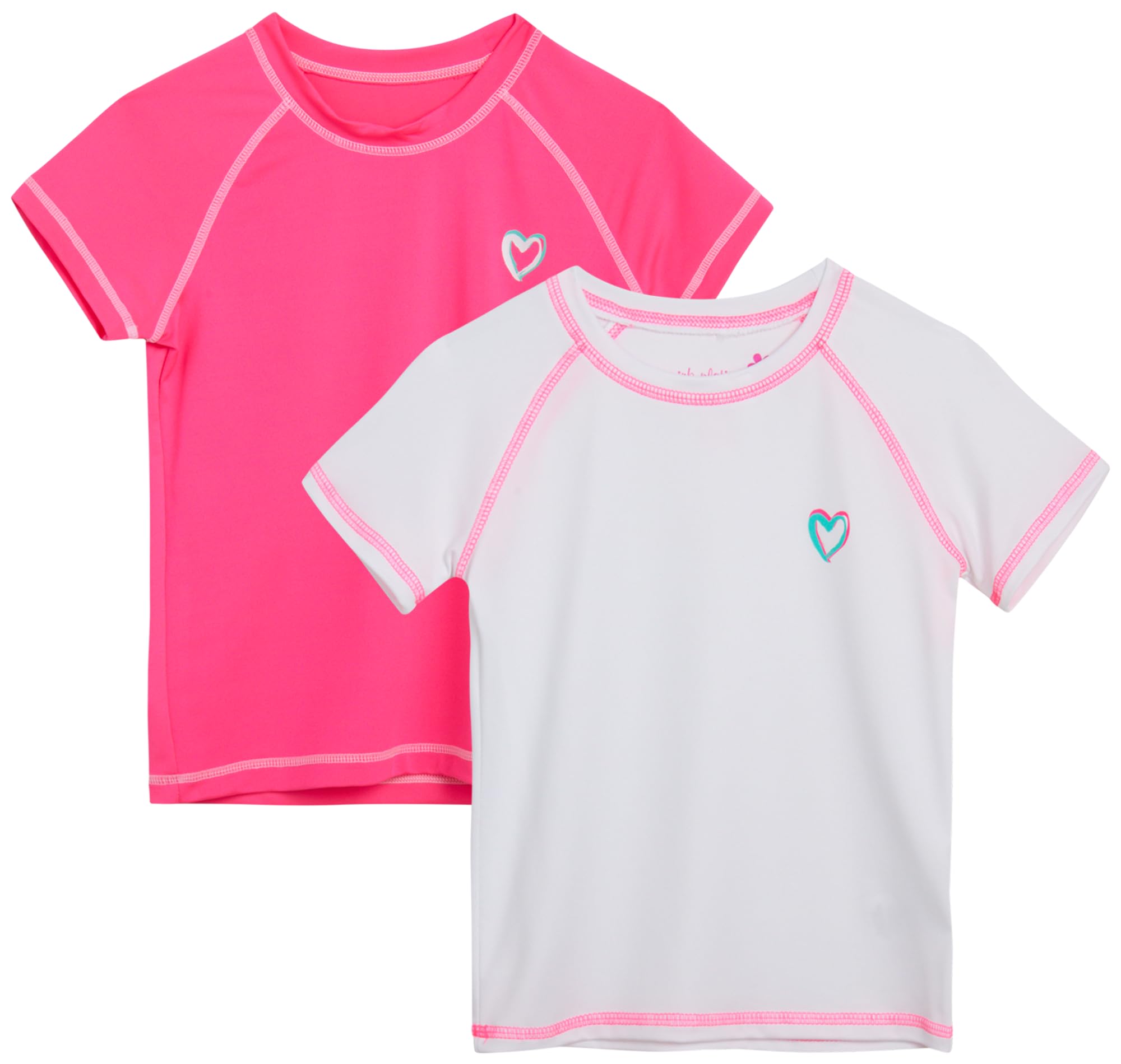 Pink Platinum Girls Rash Guard Shirt - 2 Pack UPF 50+ Quick Dry Short Sleeve Swim Shirt Rash Guard for Girls (Sizes: 4-16), Size 14-16, Pink/White