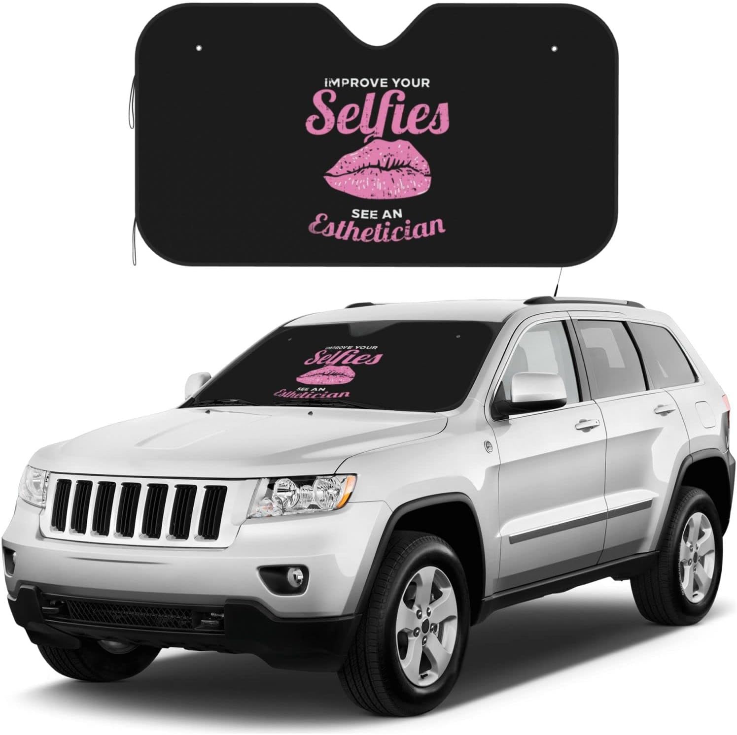 Improve Your Selfies See an Esthetician Windshield Sun Shade Keep Your Vehicle Cool, for SUV Cars Trucks Universal Sun Shade