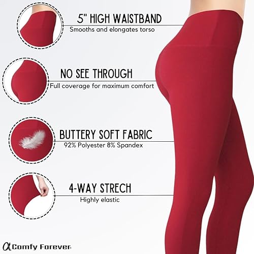 Miniatura 4 de COMFY FOREVER Leggings para mujer con cintura alta de 5 pies con control de abdomen y pantalones hasta el tobillo
