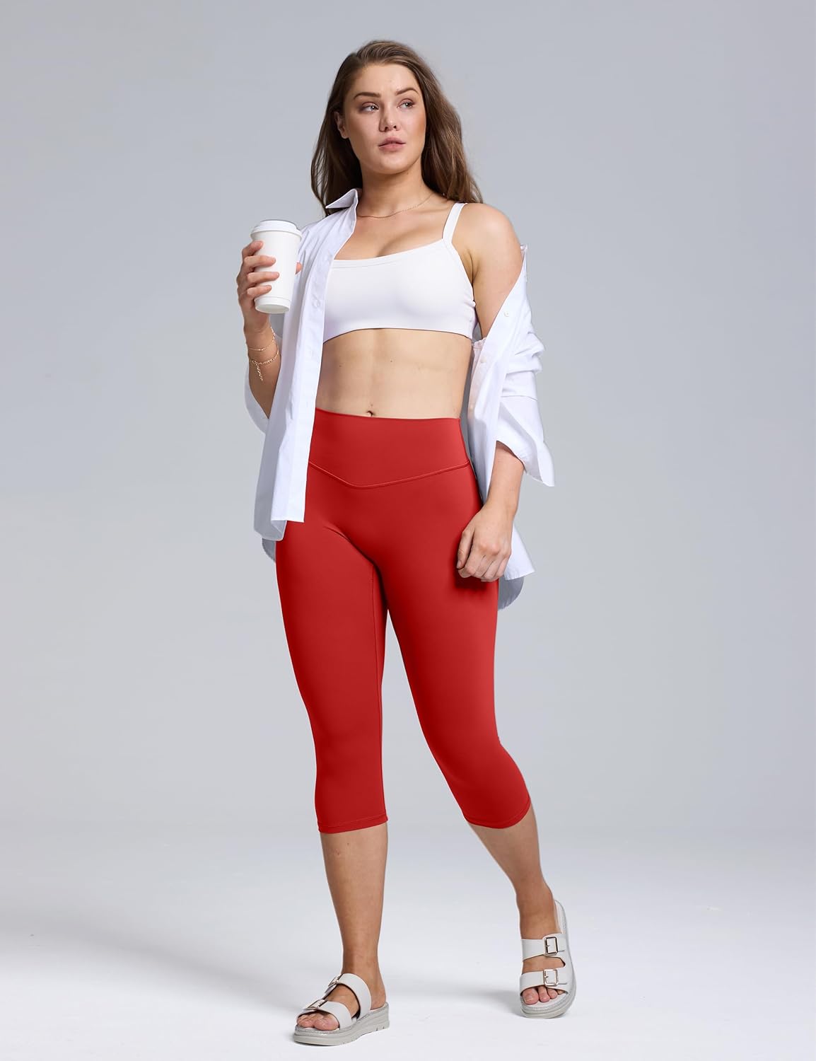Olmlmt No Front Seam Workout Leggings for Women Tummy Control Butt Lifting Leggings Buttery Soft Gym Yoga Pants(O220-Scarlett Red-M) - Image 3