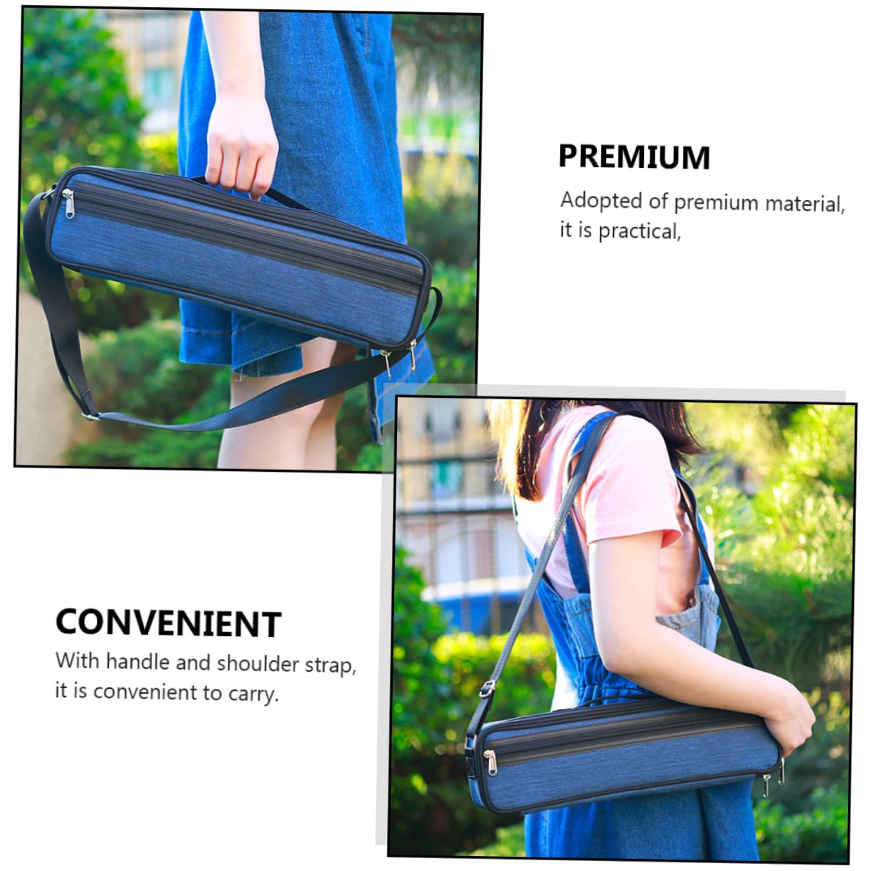 Sosoport 1 PC Flute Bag with Inner Box Oxford Cloth Blue Black Portable Carrying Case with Handle and Shoulder Strap for