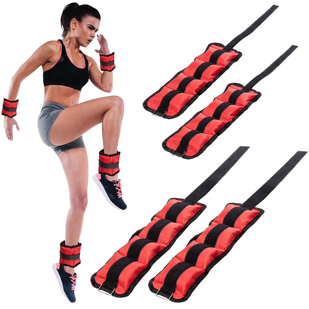 BAKAJI Zestaw 4 obciążników na nadgarstki i kostki 2 kg + 1 kg aerobik fitness fitness Neopren wzmocnienie mięśni z zapięciem na rzep i regulowaną klamrą