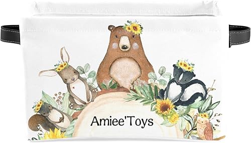Miniatura 2 de Cestas de almacenamiento personalizadas con diseño de animales de girasol, oso y zorro, cestas de almacenamiento para ropa, cestas de estante para