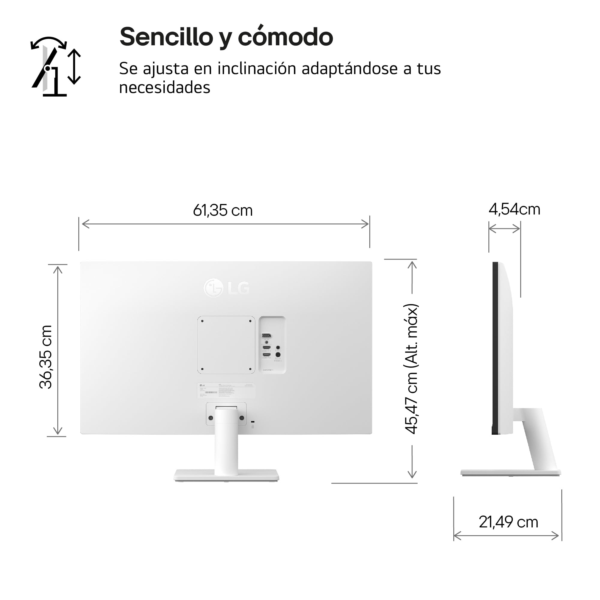 LG 27US500-W - Monitor 4K UltraHD 27", Panel IPS 3840x2160 (16:9), HDR10, Super Resolution+, DCI-P3 90%, 2× HDMI 2.0 y DisplayPort 1.4, 60 Hz, 5 ms, Inclinación Ajustable, Blanco