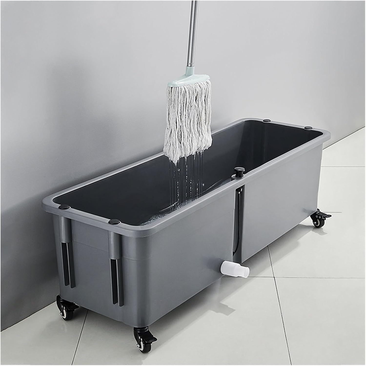 Freestanding Floor Commercial Mop Sink with Rollers, Plastic Mop Sink Service Basin with Drain Botton, Household Mop Buckets for Balcony(90x40x38cm)