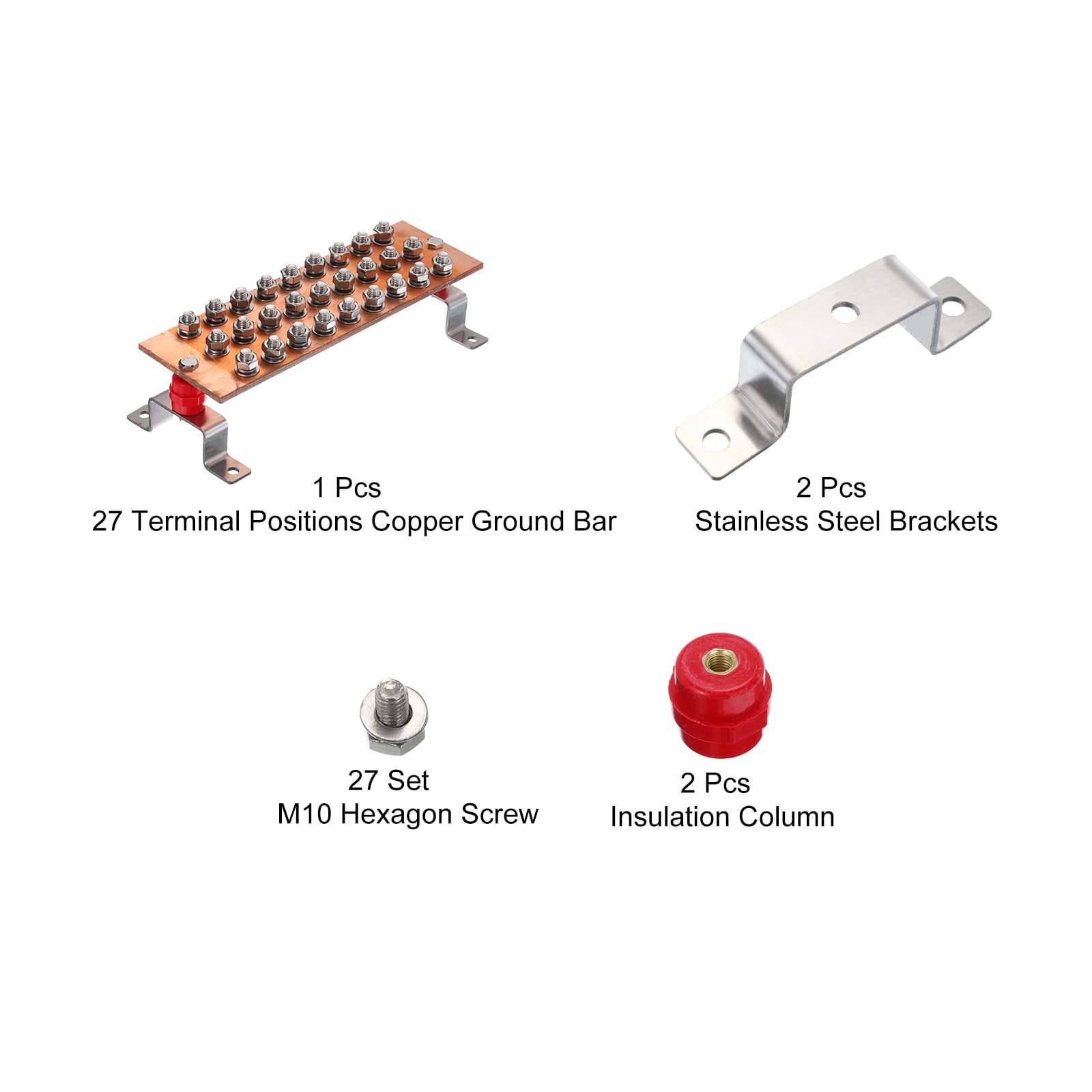 QUARKZMAN 1 Juego Pared Montado 12" x 3.94" x 0.24" Cobre Tierra Barra con 27 Terminal Posiciones Tierra Barra Kits