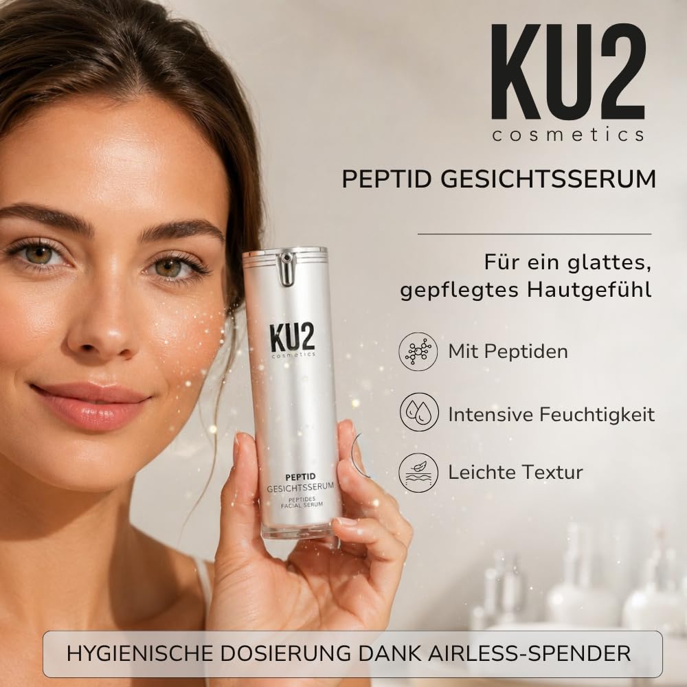 KU2 Cosmetics Peptide Serum Anti Aging Gesichtsserum, 30ml | Hochwirksame & straffende Gesichtspflege für glatte und jugendliche Haut, Made in Germany