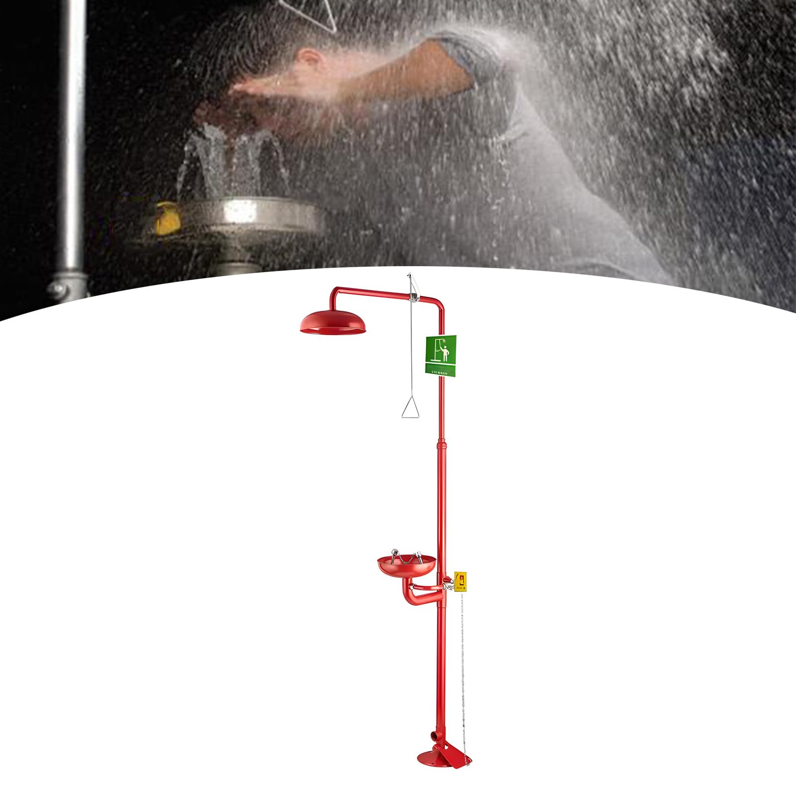 Lavaojos de emergencia y estación de ducha con pedal, acero inoxidable recubierto de ABS para uso en fábrica al aire libre y laboratorio