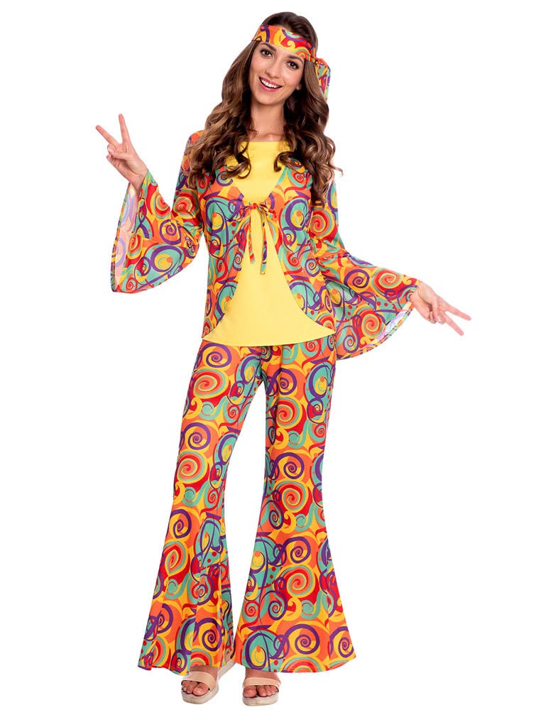 (PKT) (9907004) Adult Ladies Hippy Woman Costume (UK 8-10)