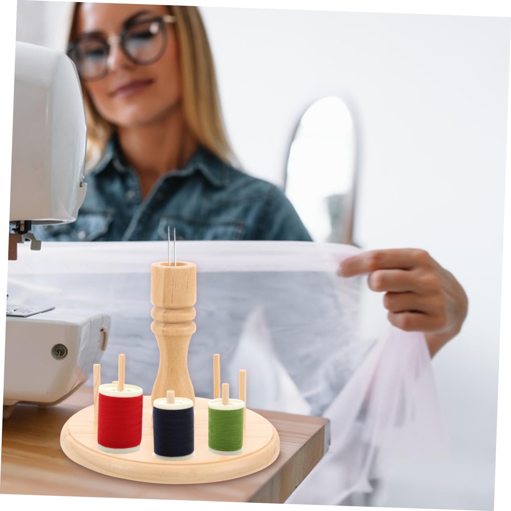 Operitacx 3 Stück Nähgarnständer Buchenholz Achsen Garnrollen Organizer für Fadenlagerung Tragbar und für Quilten Stricken und Handarbeiten