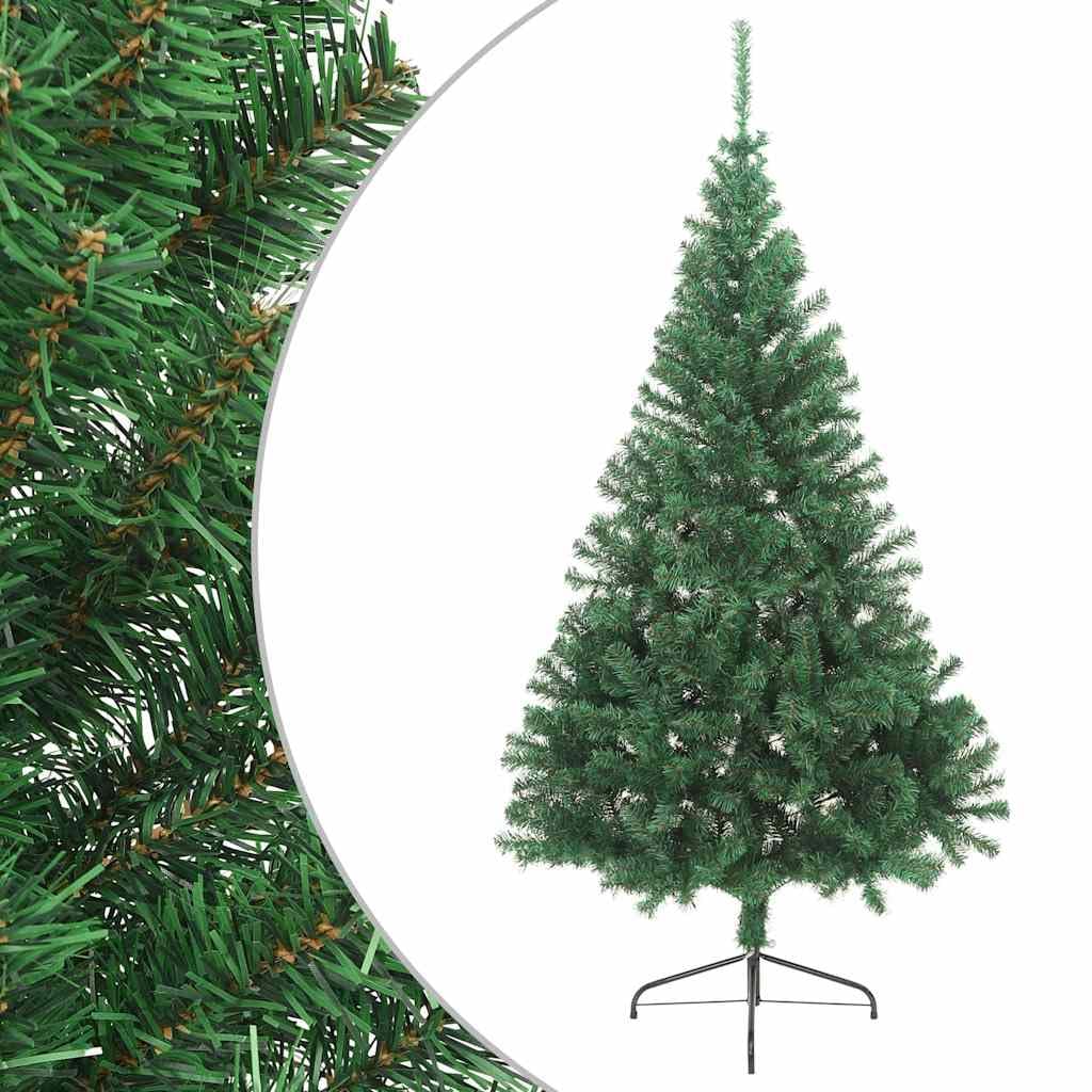 Árbol de Navidad artificial de 150 cm verde con soporte de PVC, medio árbol de Navidad para la pared como decoración de ahorro de espacio con soporte de acero