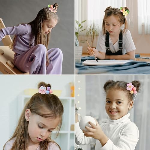 Miniatura 6 de 20 ligas elásticas para el pelo de bebé, encantadores conejosmariposasflores, coleteros para el cabello con tres bolas para coleta para accesorios